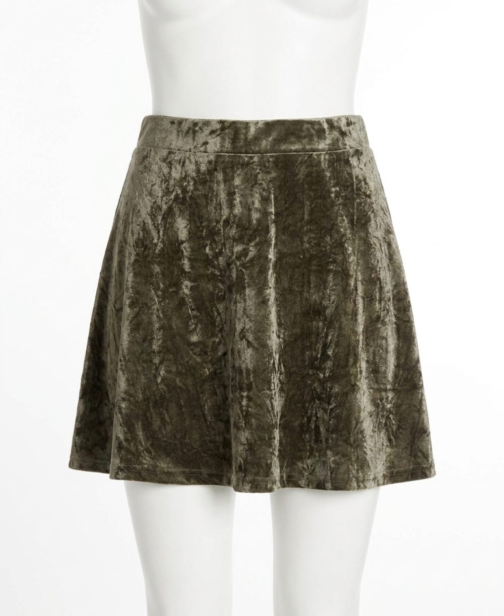 NEW SHE + SKY velvet mini skater skirt in olive
